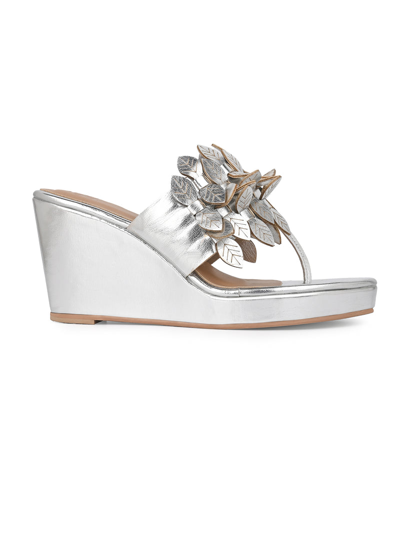 Hydes N Hues Silver Leaf Wedge Heel Sandal for Women