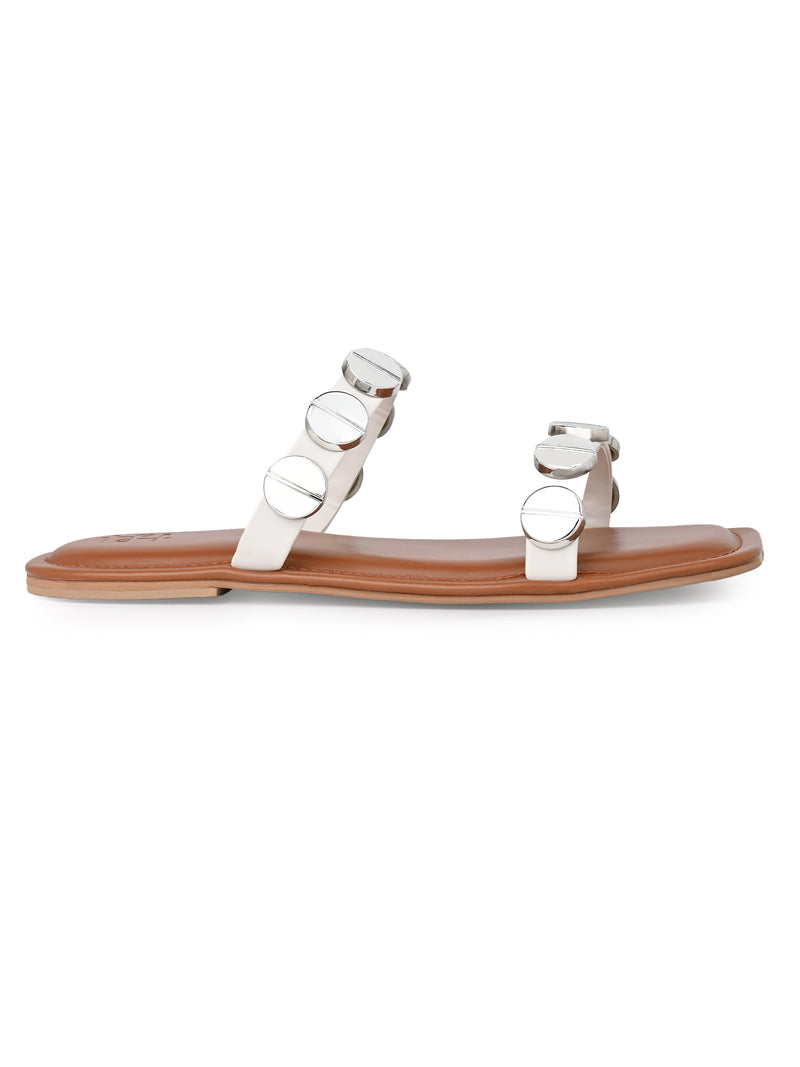 Hydes N Hues Silver coin Open toe Flats For Women