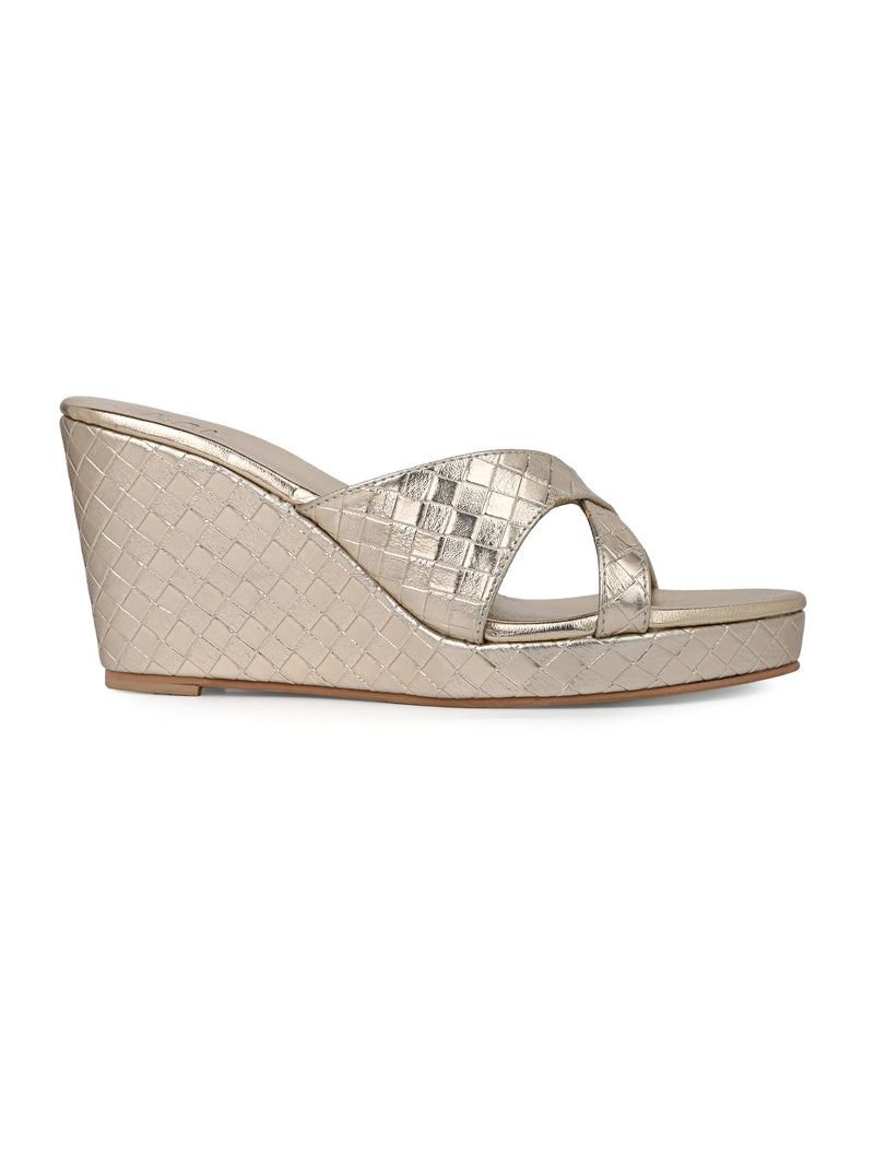 Hydes N Hues Gold Wedge Heel Sandal For Women
