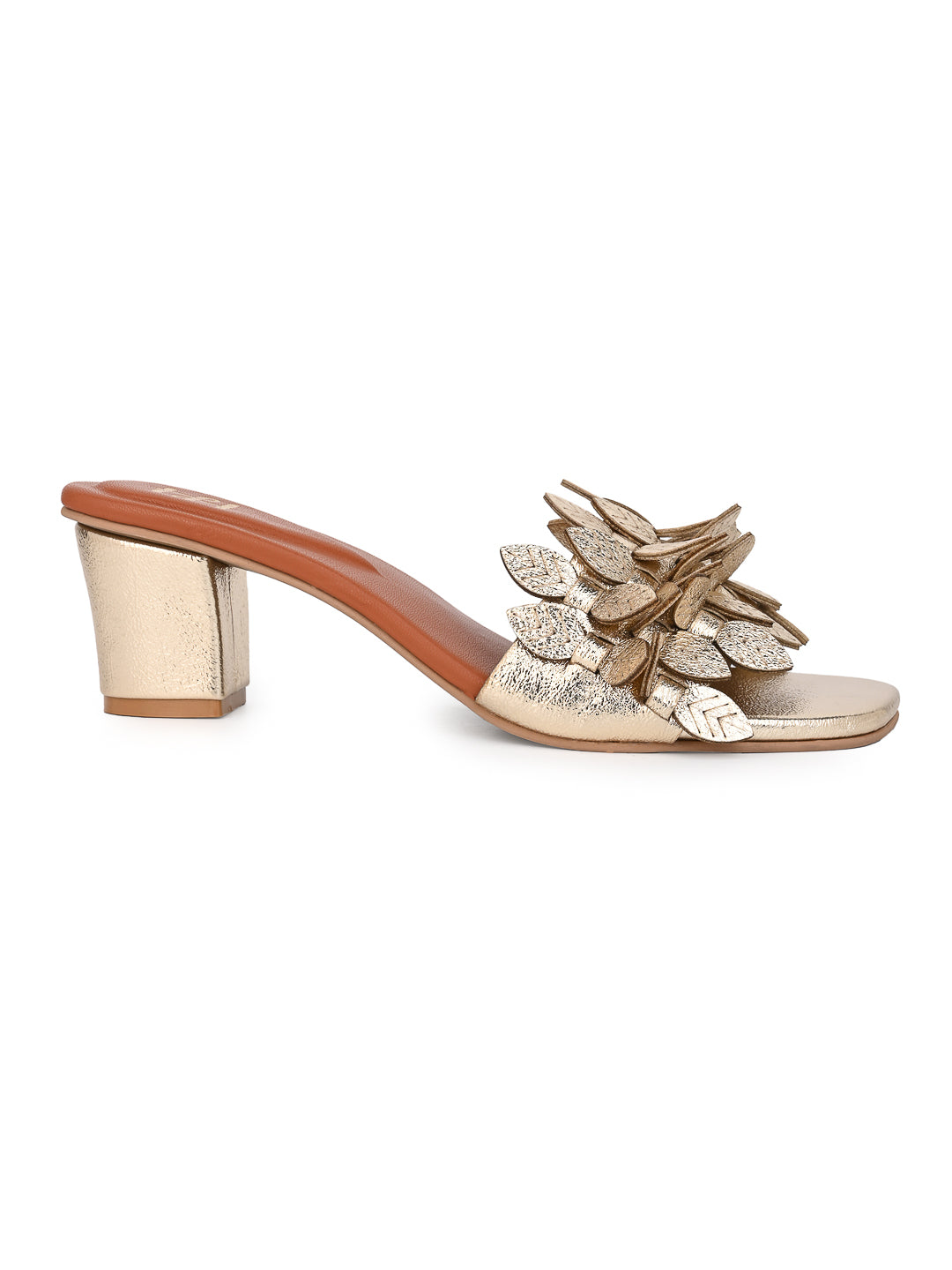 Hydes N Hues Gold Leaf Block Heel Sandal for Women