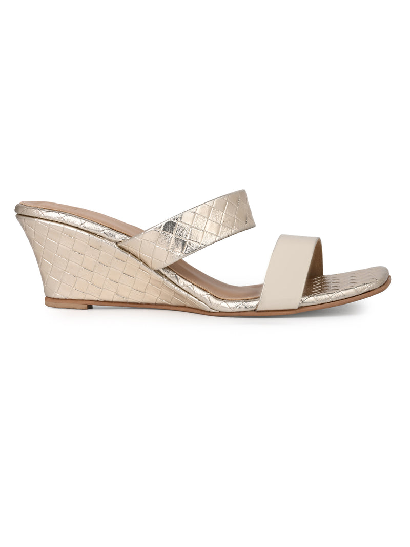 Hydes N Hues Gold Small Wedge Heel Sandal For Women