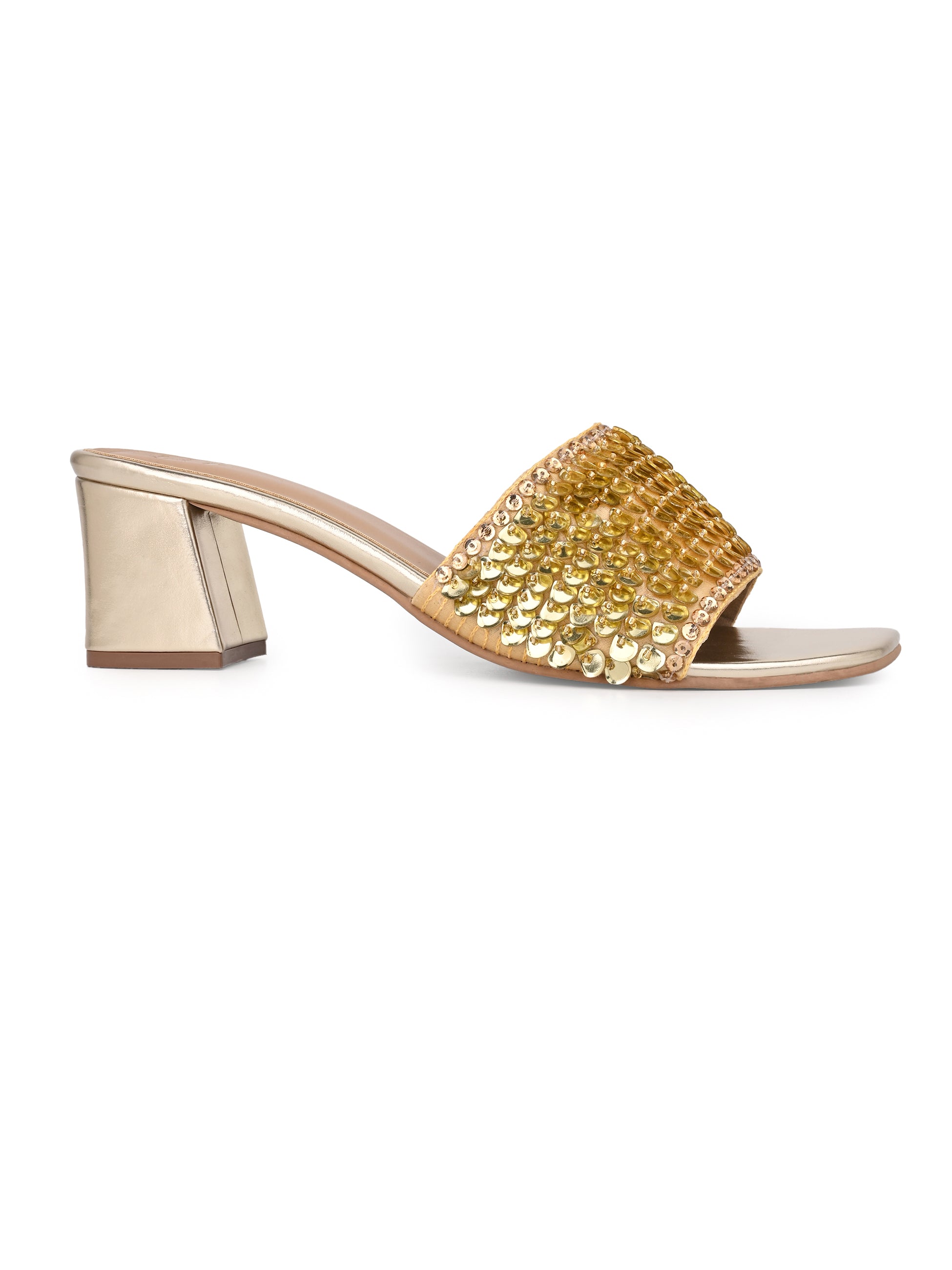 Hydes N Hues Women Embellished Gold Block Heel Sandals