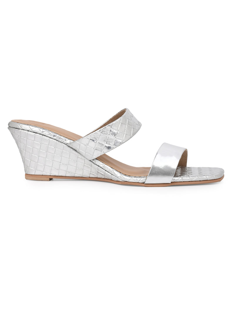 Hydes N Hues Silver Small Wedge Heel Sandal For Women