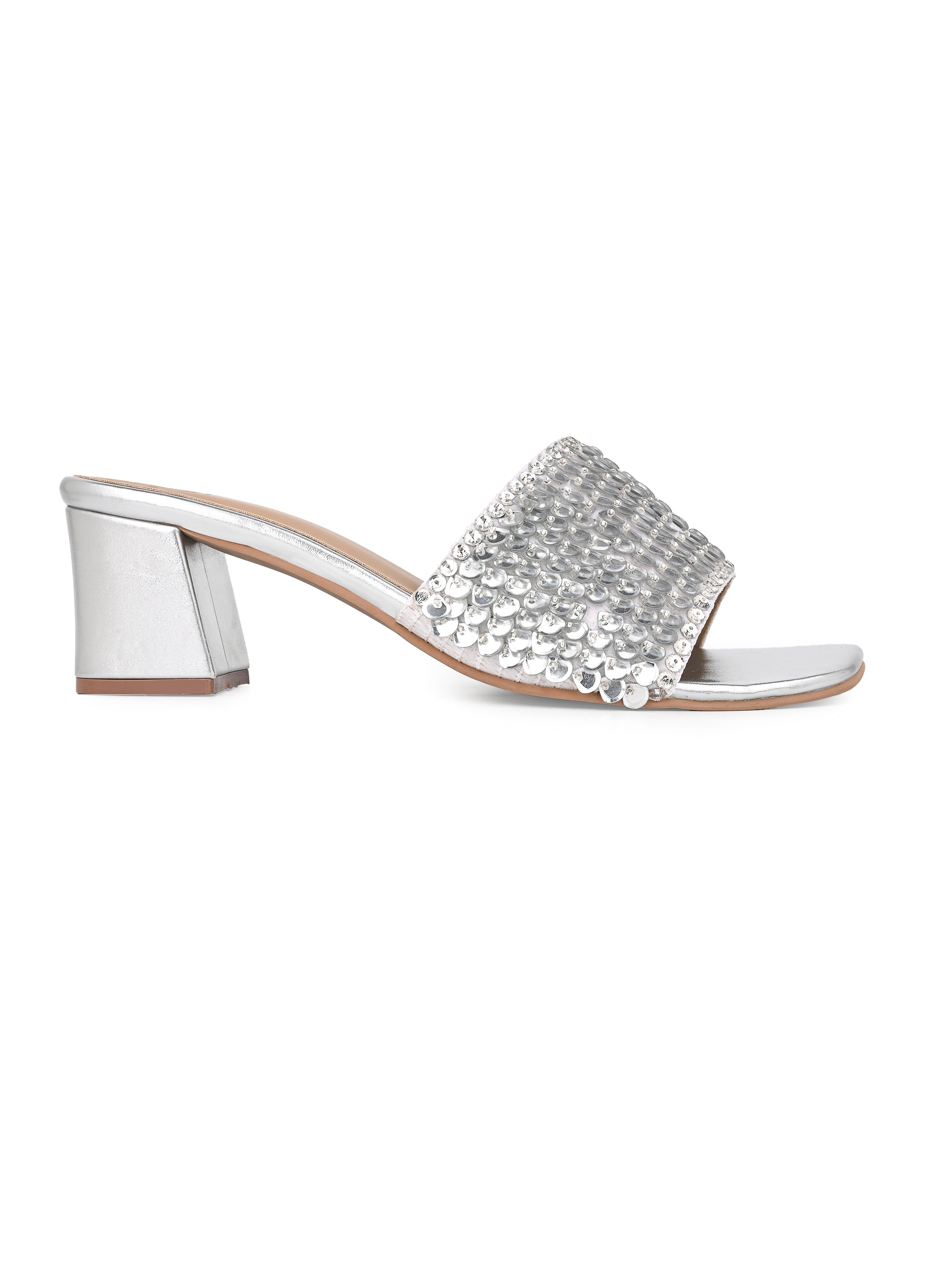 Hydes N Hues Women Embellished Silver Block Heel Sandals