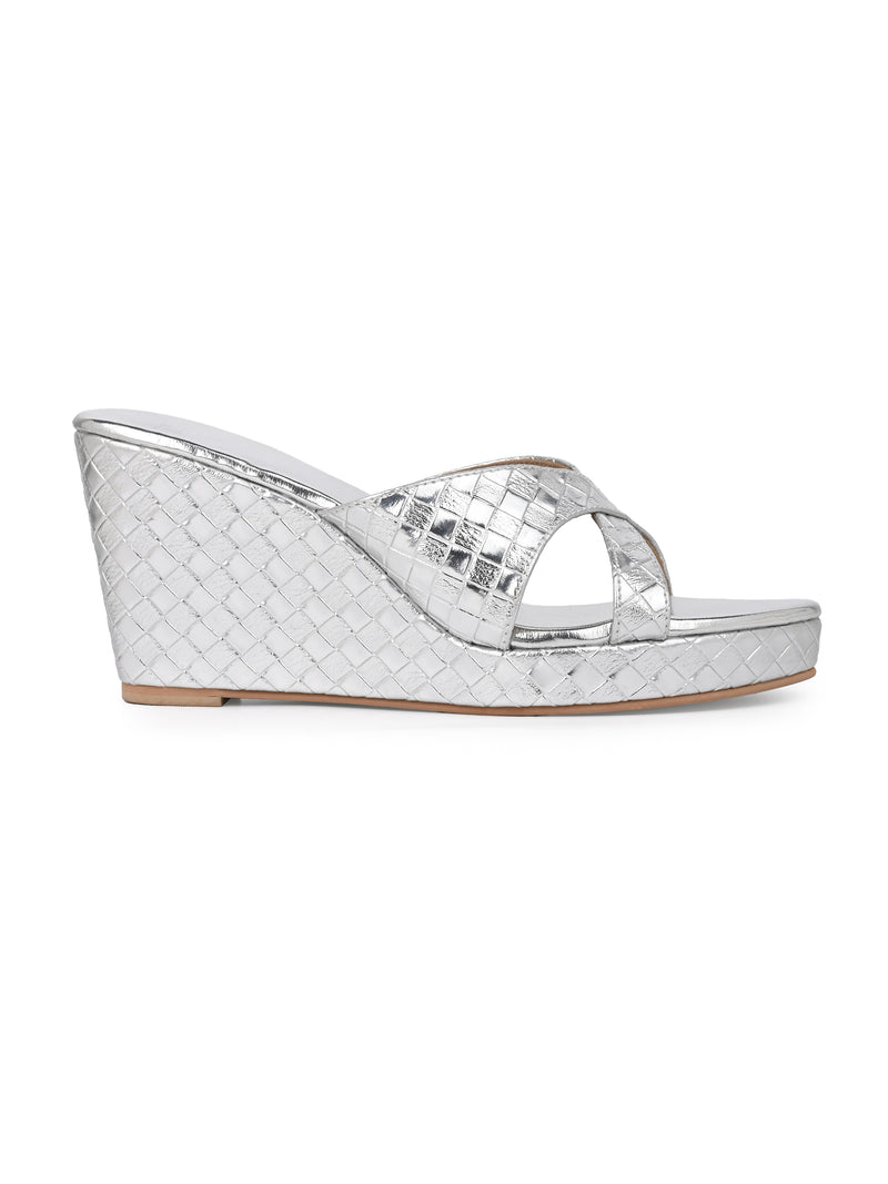 Hydes N Hues Silver Wedge Heel Sandal For Women
