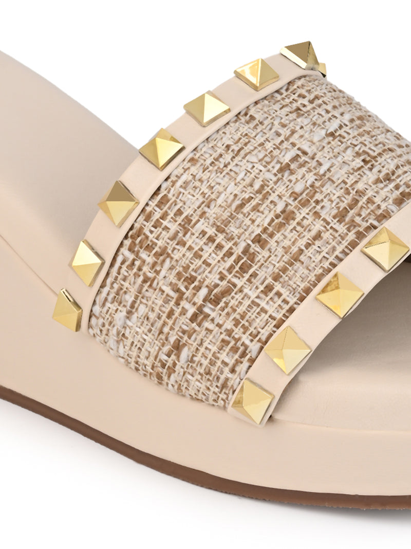 Hydes N Hues Cream Wedge Heel Sandal For Women