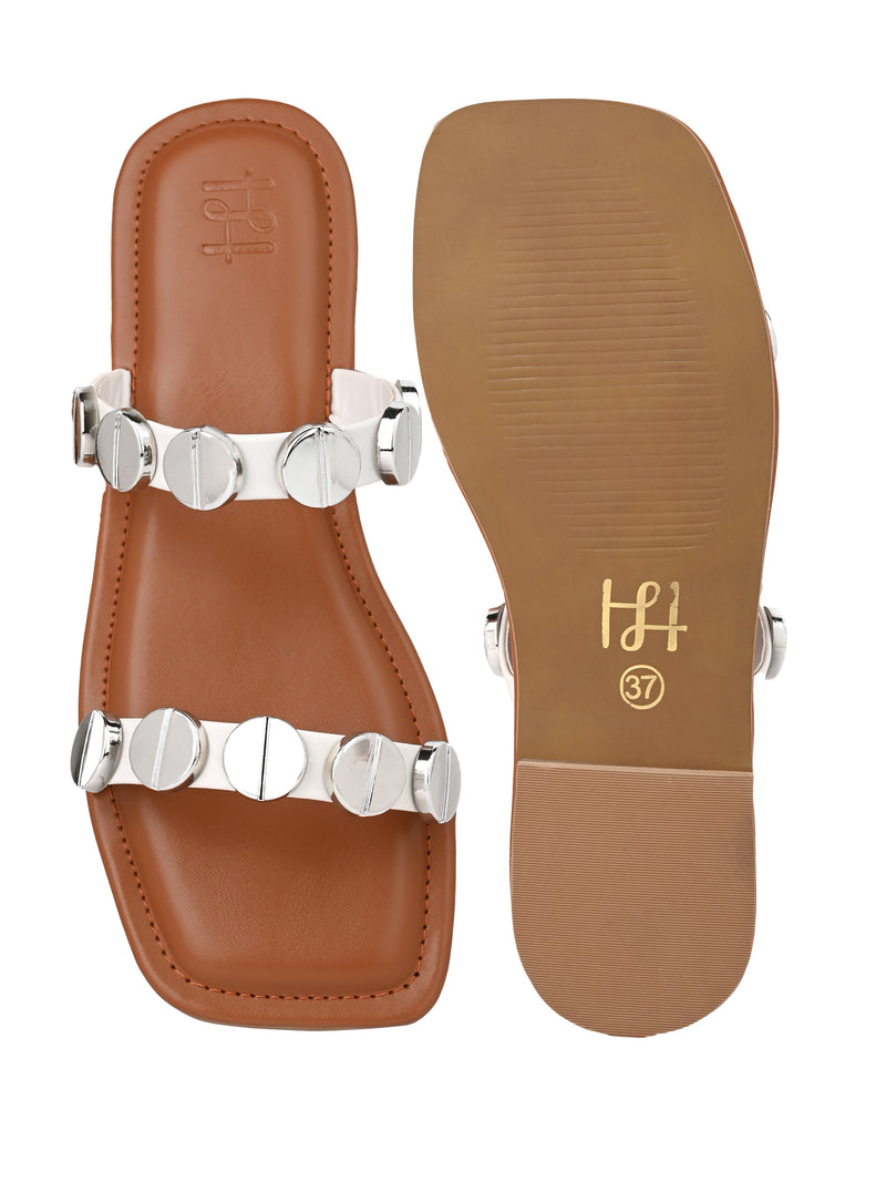 Hydes N Hues Silver coin Open toe Flats For Women