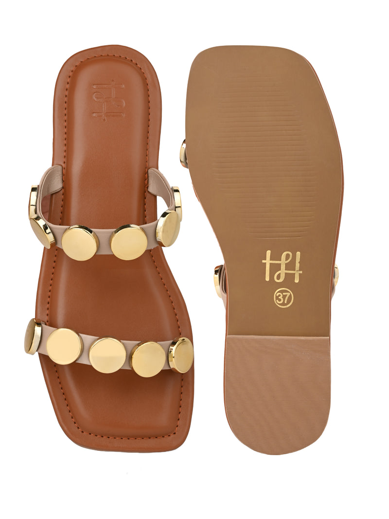 Hydes N Hues Golden coin Open toe Flats For Women