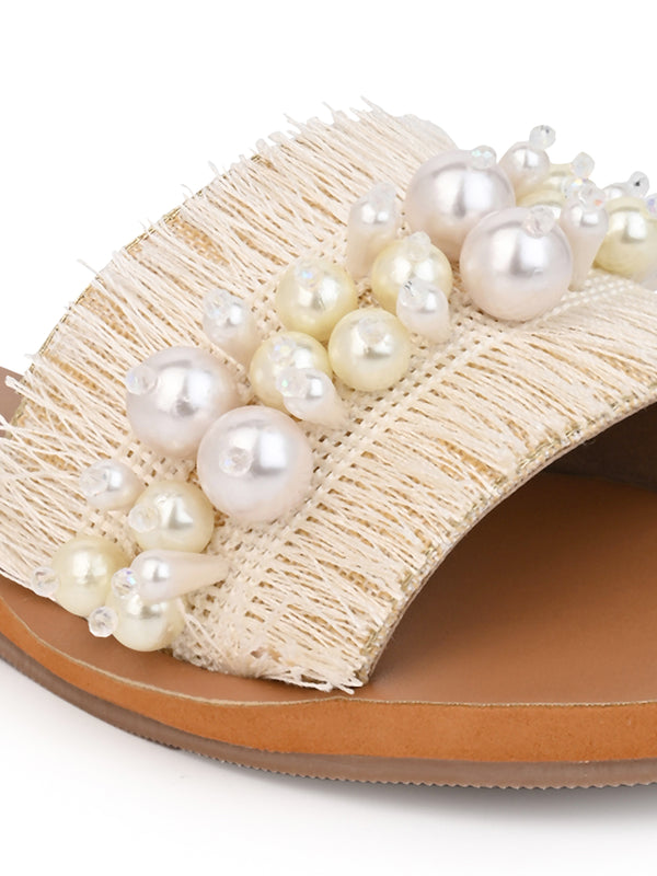 Hydes and Hues women white pearl flats