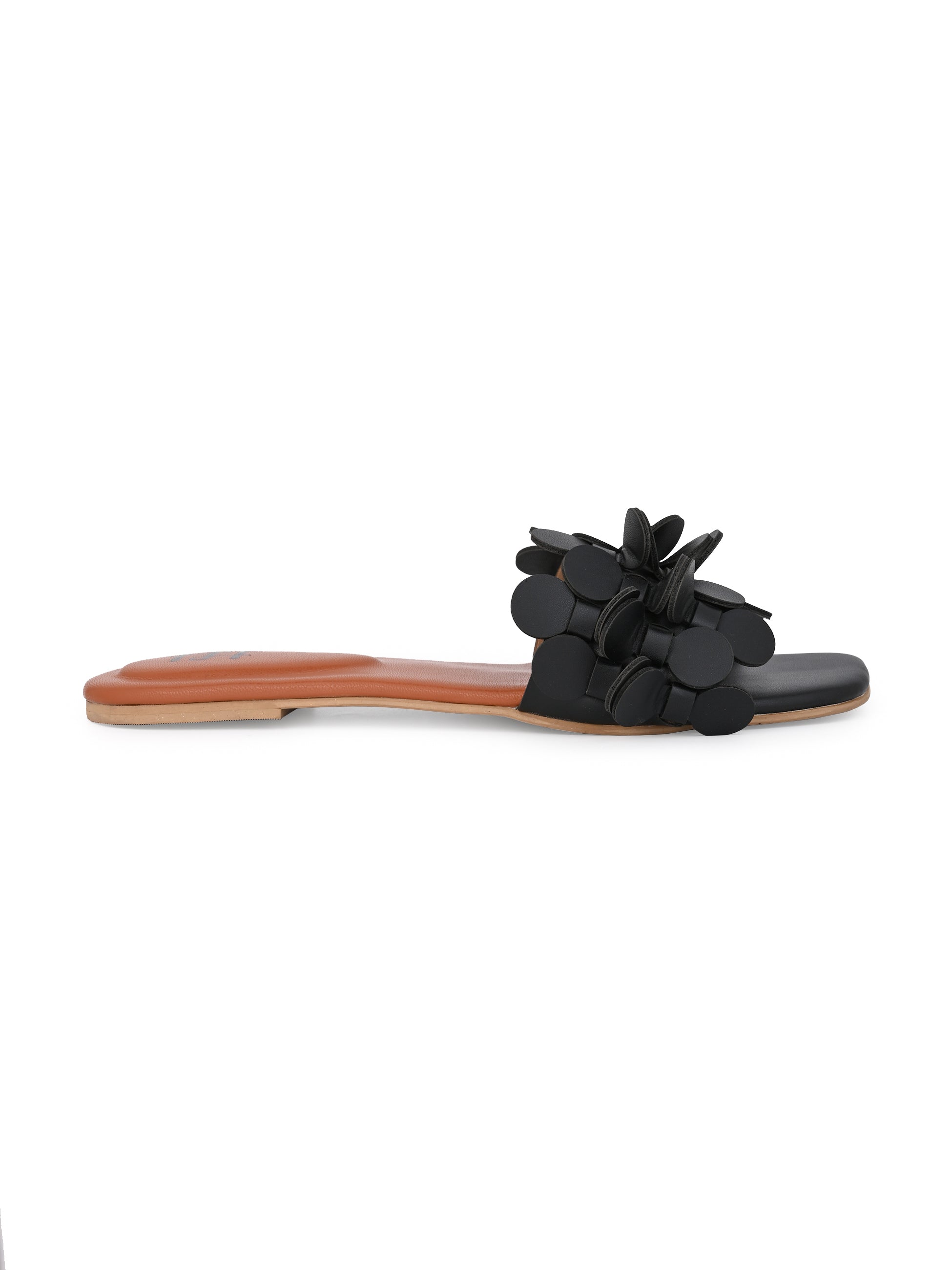 Hydes and Hues Women Open-Toe Black Coin flats