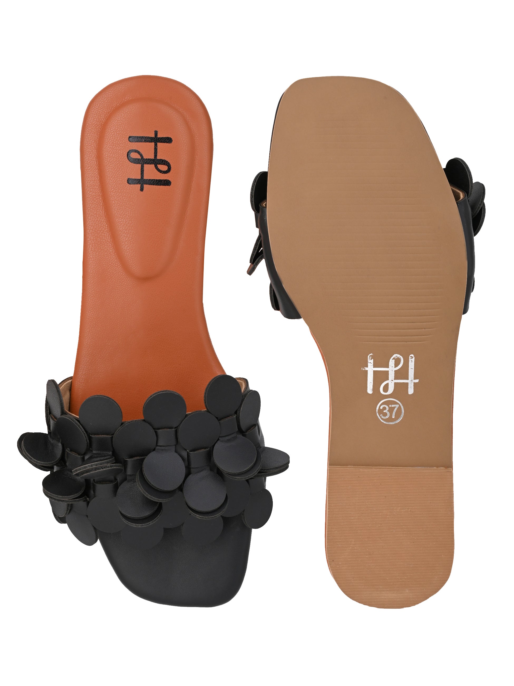 Hydes and Hues Women Open-Toe Black Coin flats