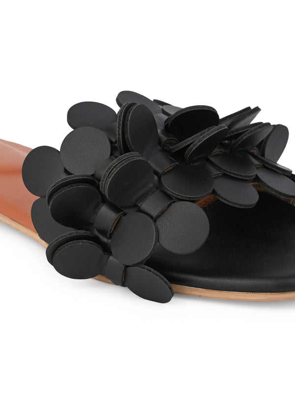 Hydes and Hues women open-toe Black Coin flats