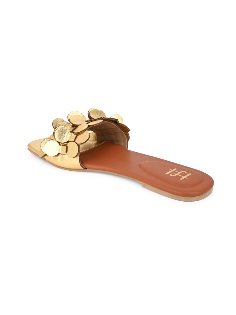 Hydes and Hues women open-toe Gold Coin flats