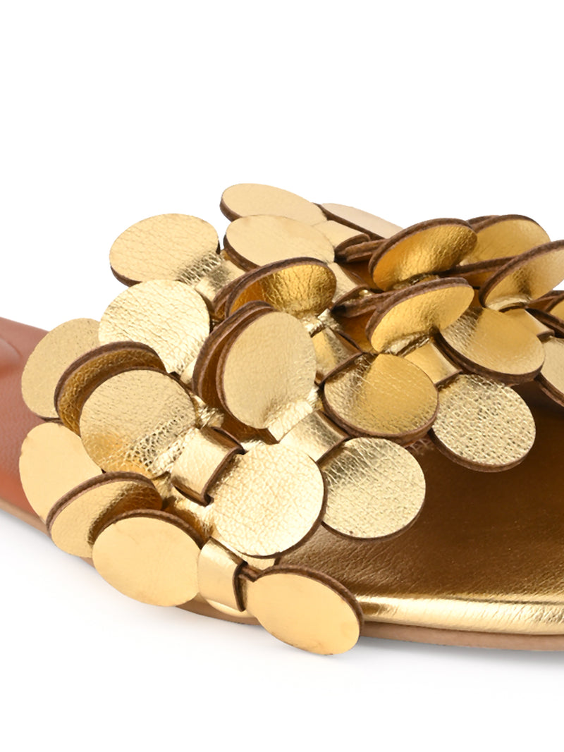 Hydes and Hues women open-toe Gold Coin flats