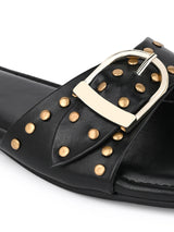 Hydes N Hues Black Buckle Flats For Women