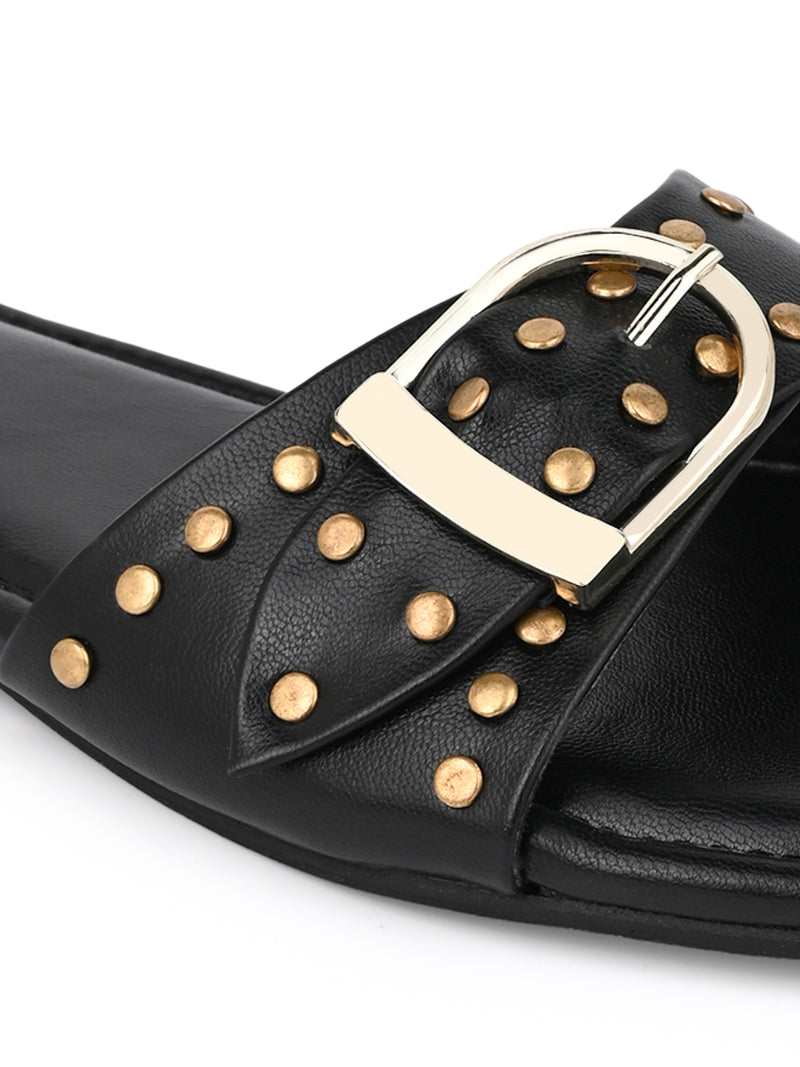 Hydes N Hues Black Buckle Flats For Women