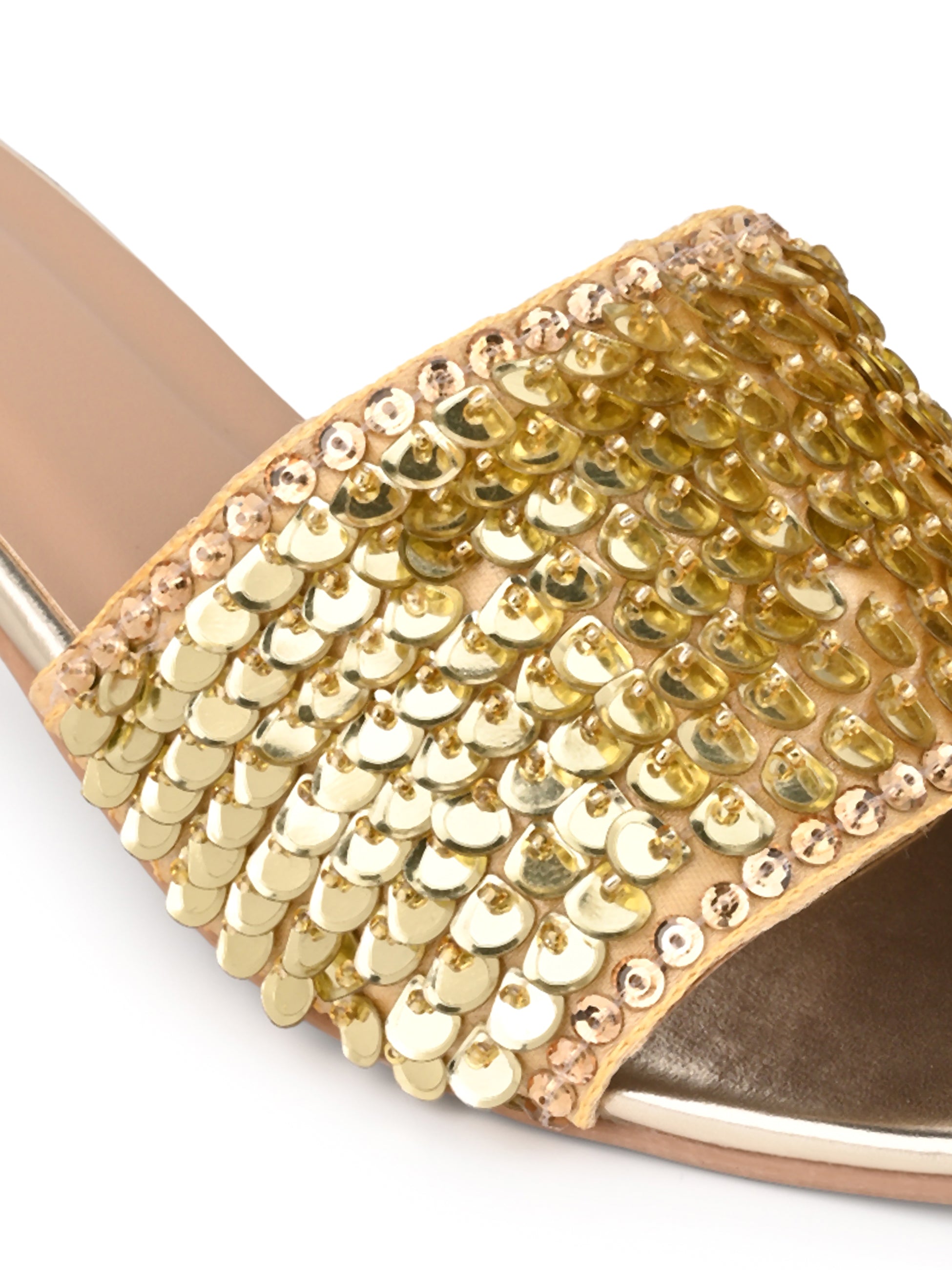 Hydes N Hues Women Embellished Gold Block Heel Sandals