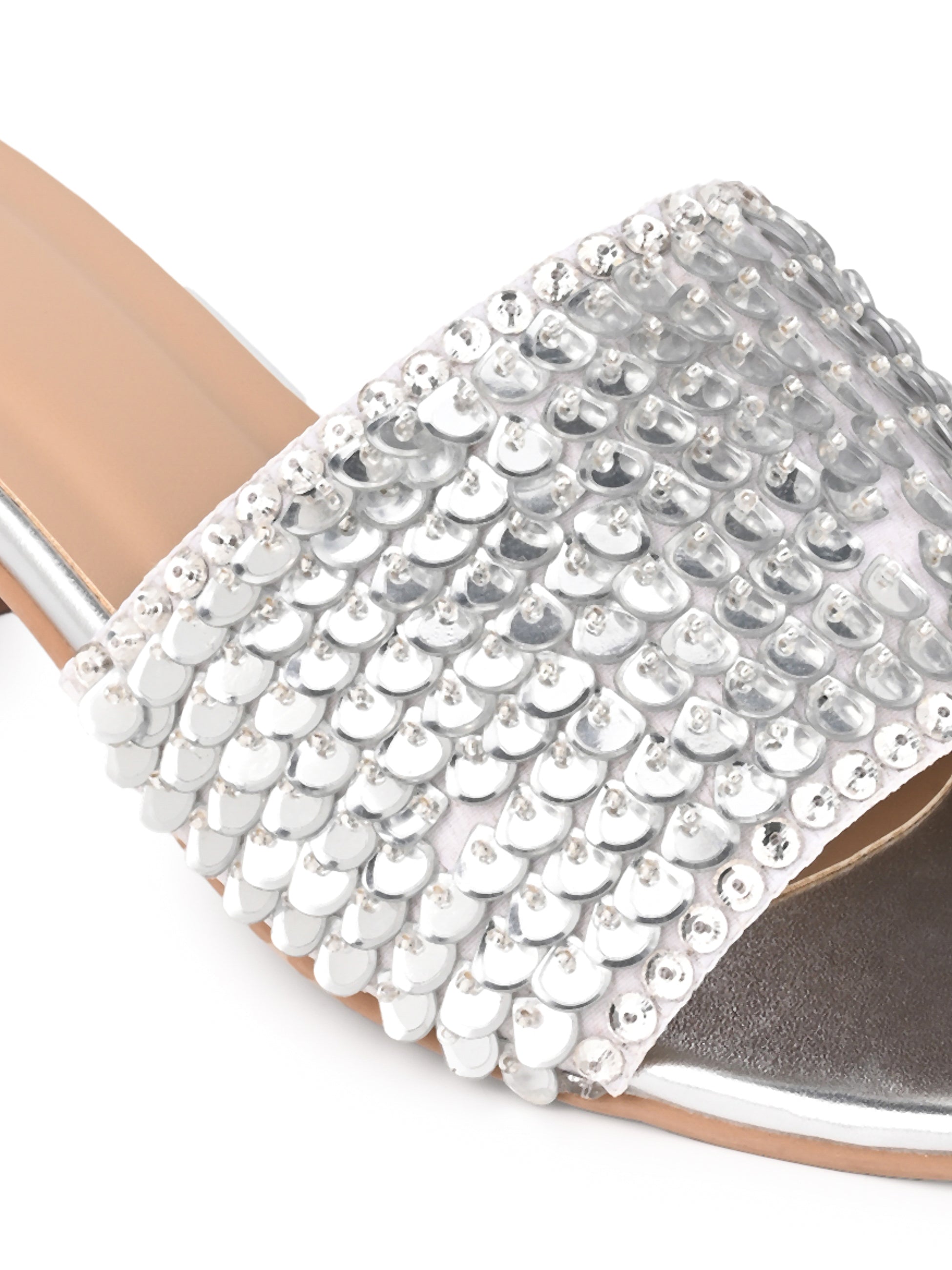 Hydes N Hues Women Embellished Silver Block Heel Sandals