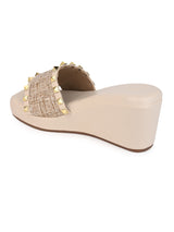 Hydes N Hues Cream Wedge Heel Sandal For Women