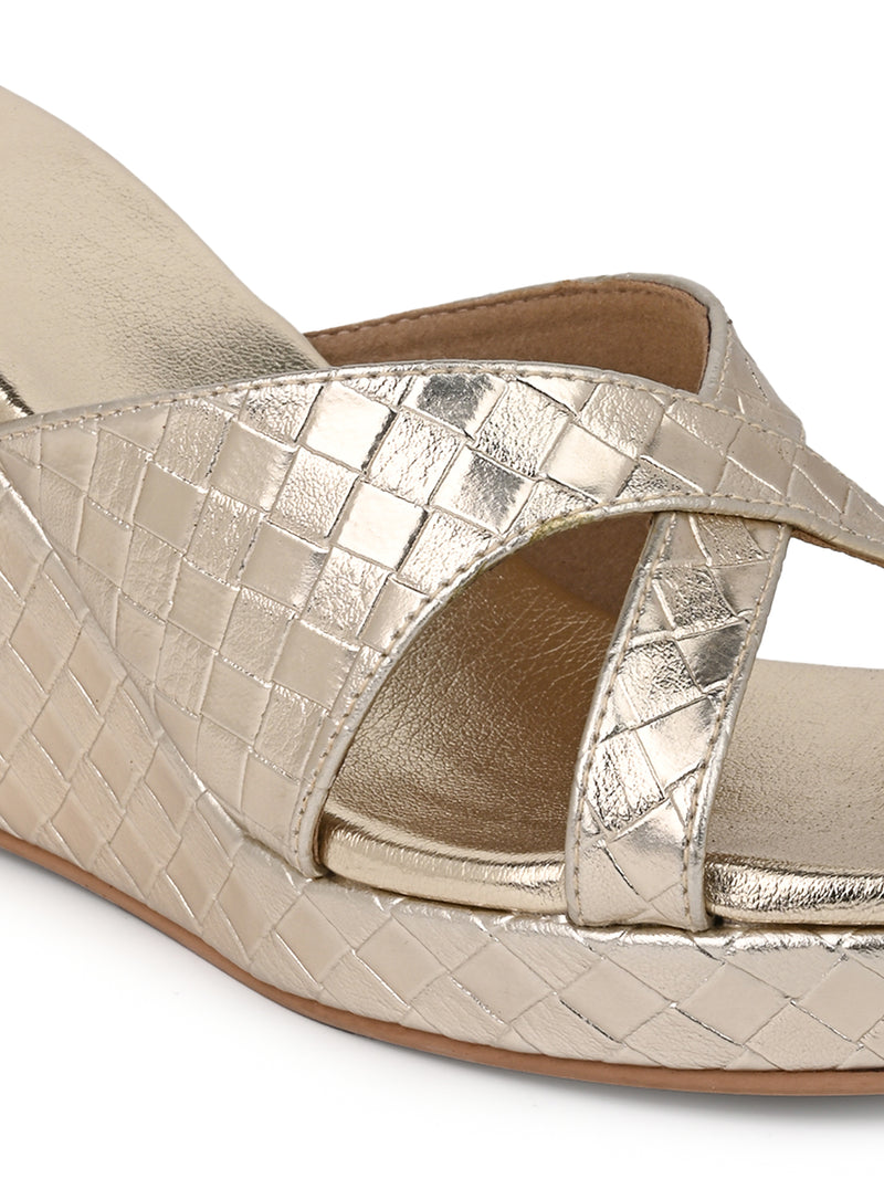 Hydes N Hues Gold Wedge Heel Sandal For Women