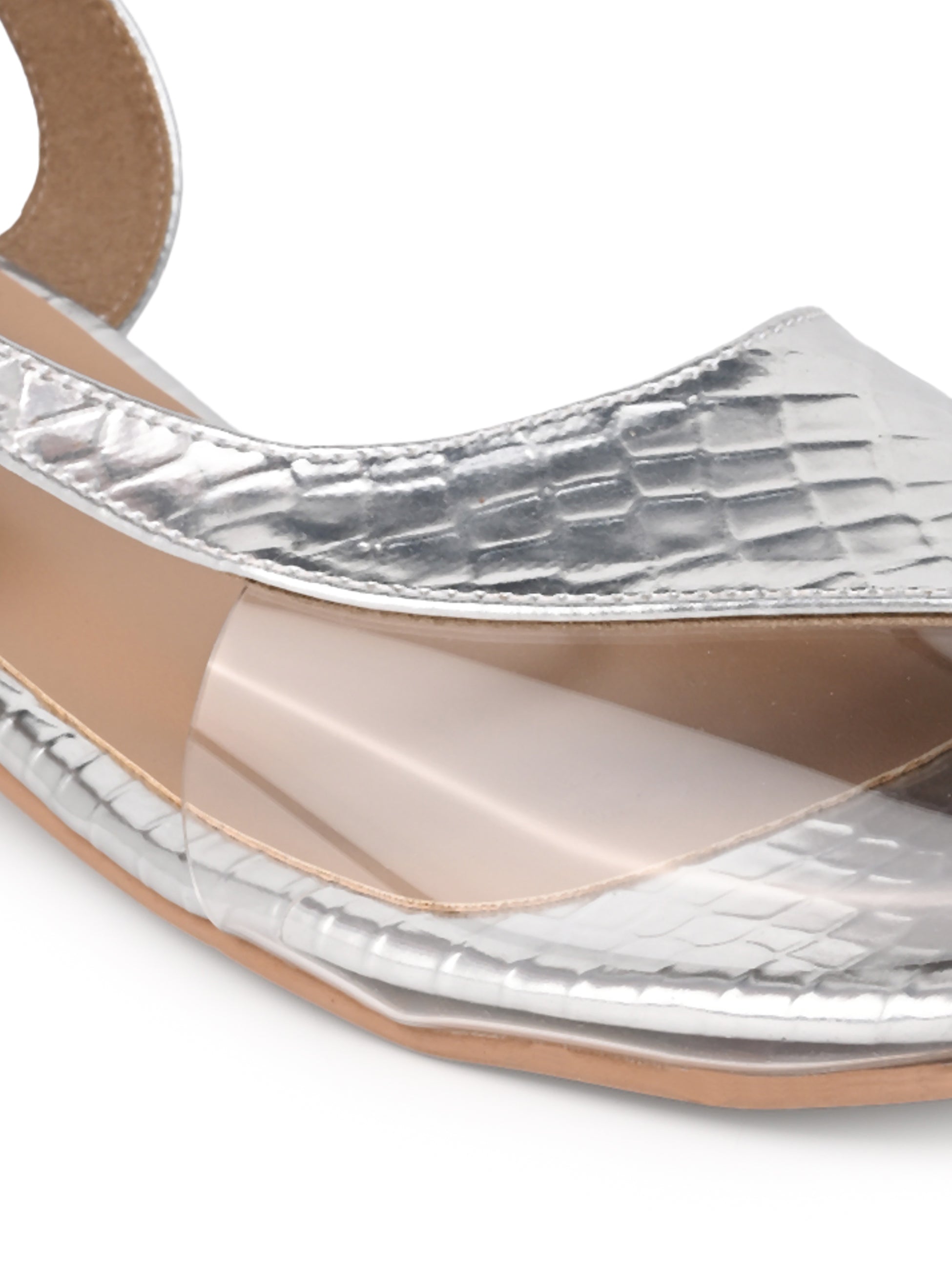Hydes N hues Silver Open Toe Flats For Women