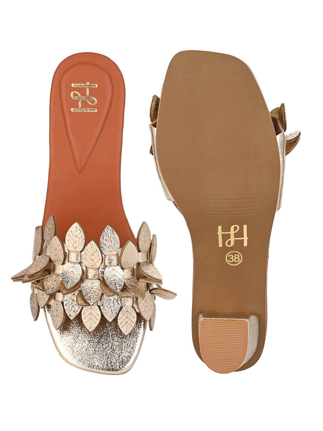 Hydes N Hues Gold Leaf Block Heel Sandal for Women