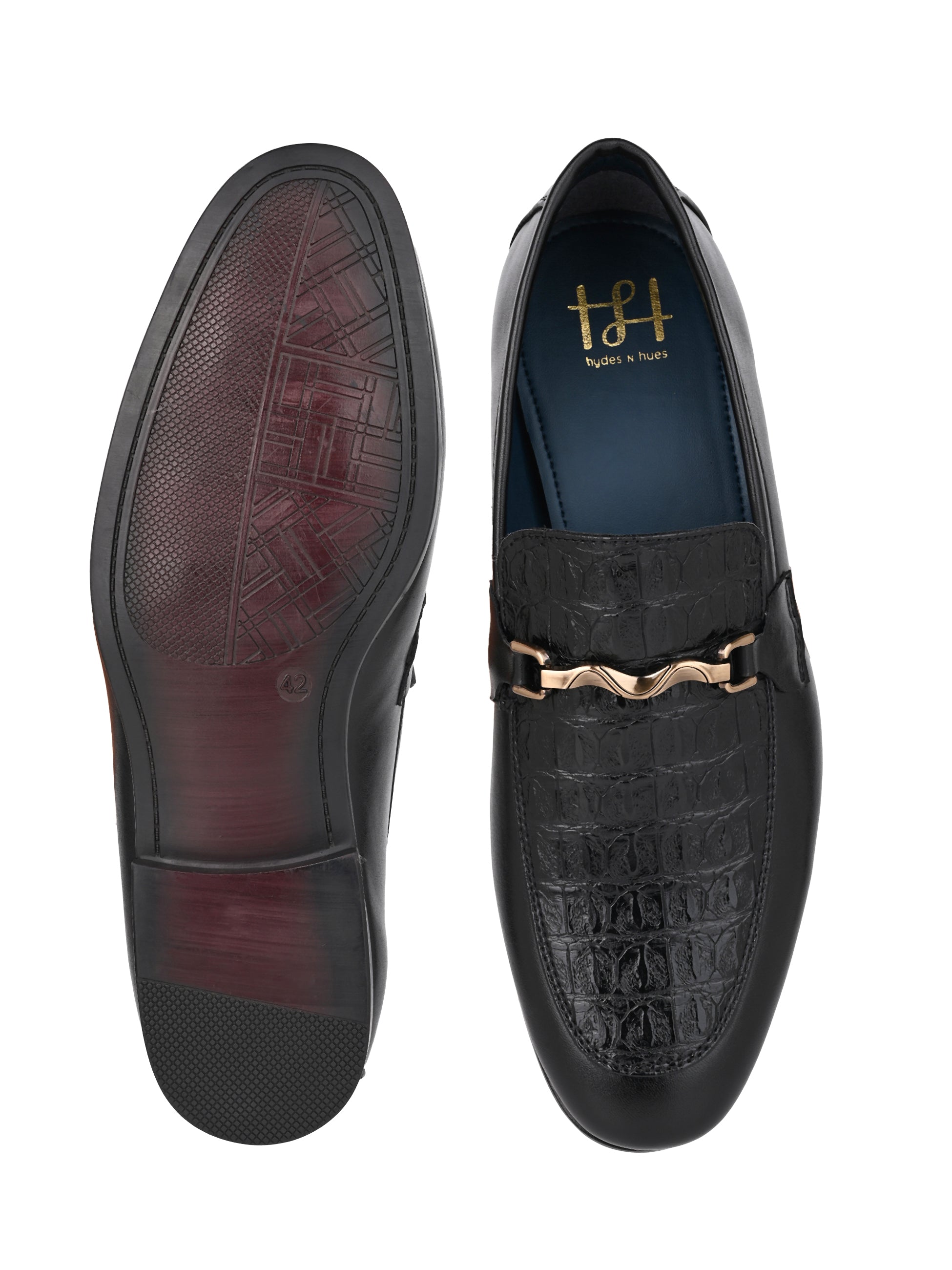 Hydes N Hues Men Black Textured Loafers