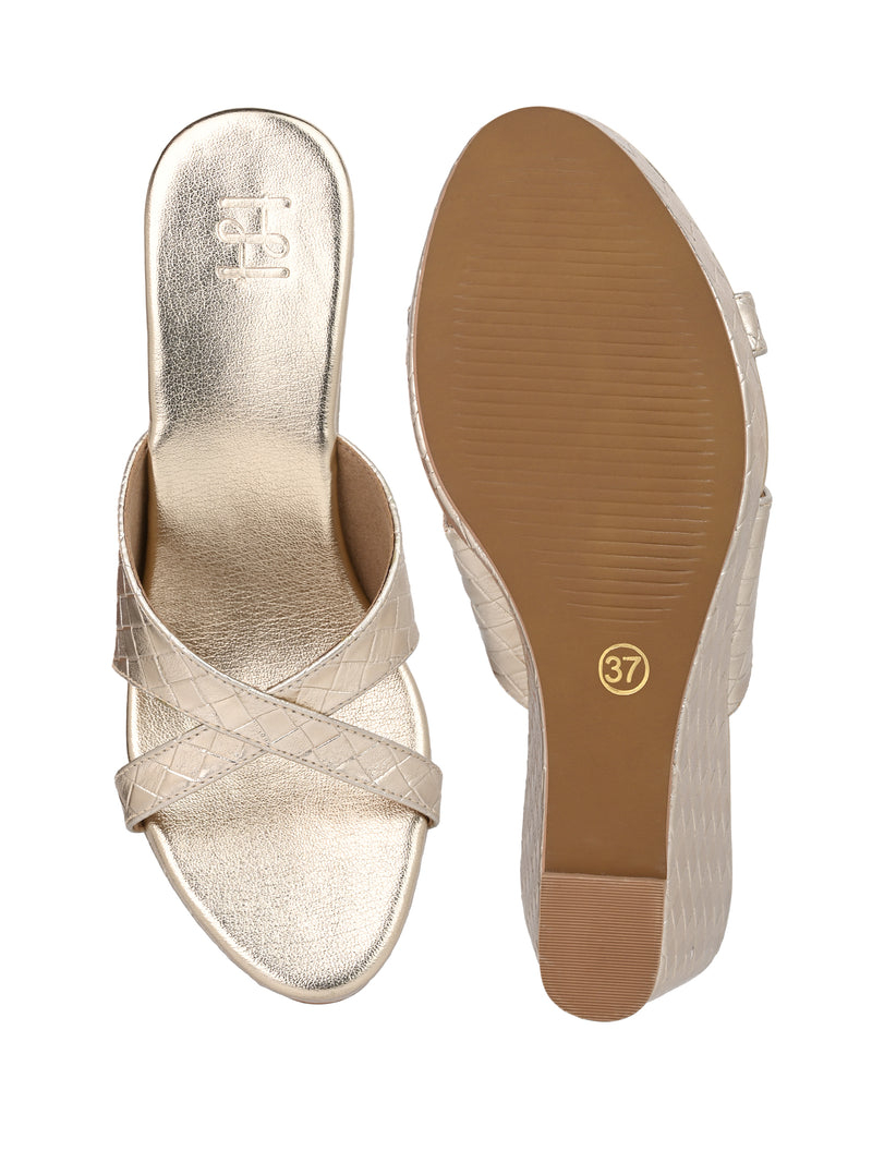 Hydes N Hues Gold Wedge Heel Sandal For Women