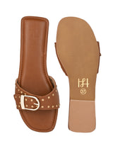 Hydes N Hues Tan Buckle Flats For Women