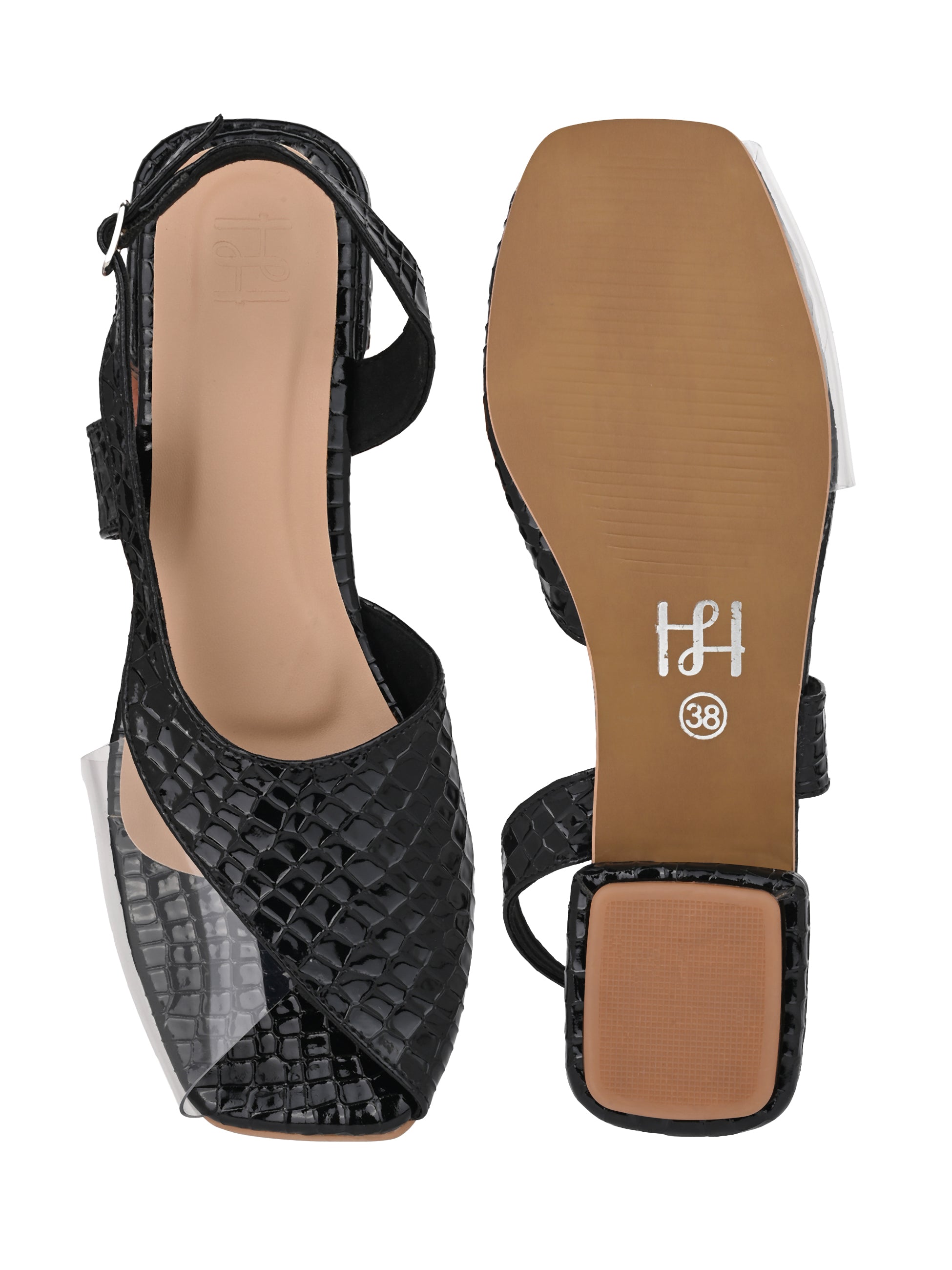 Hydes N hues Black Open Toe Flats For Women