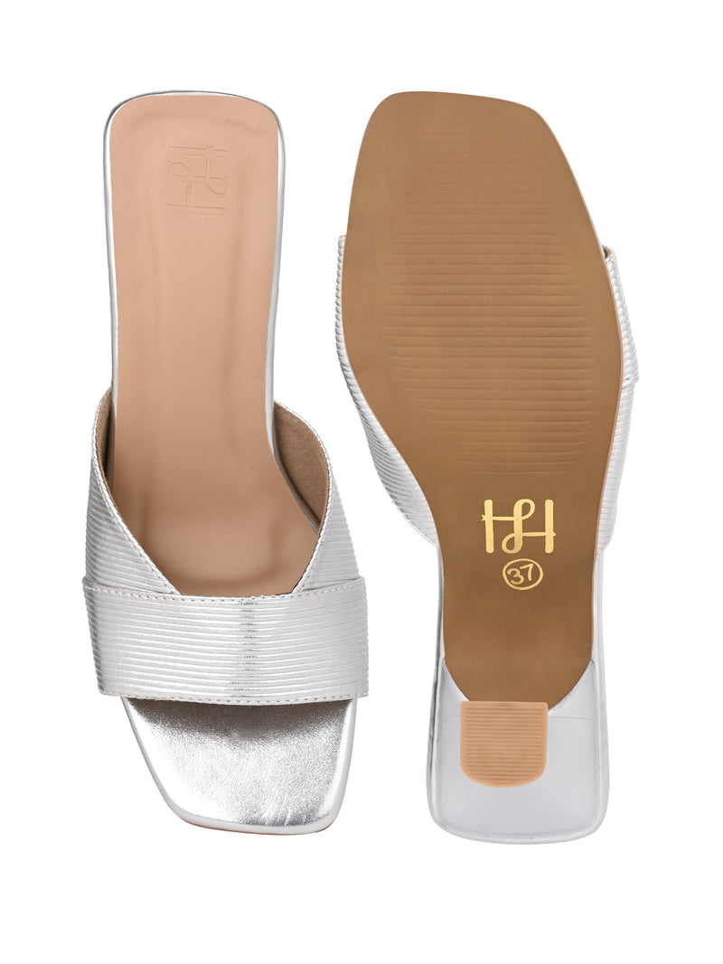 Hydes N Hues Silver Kitten Heel Sandal For Women