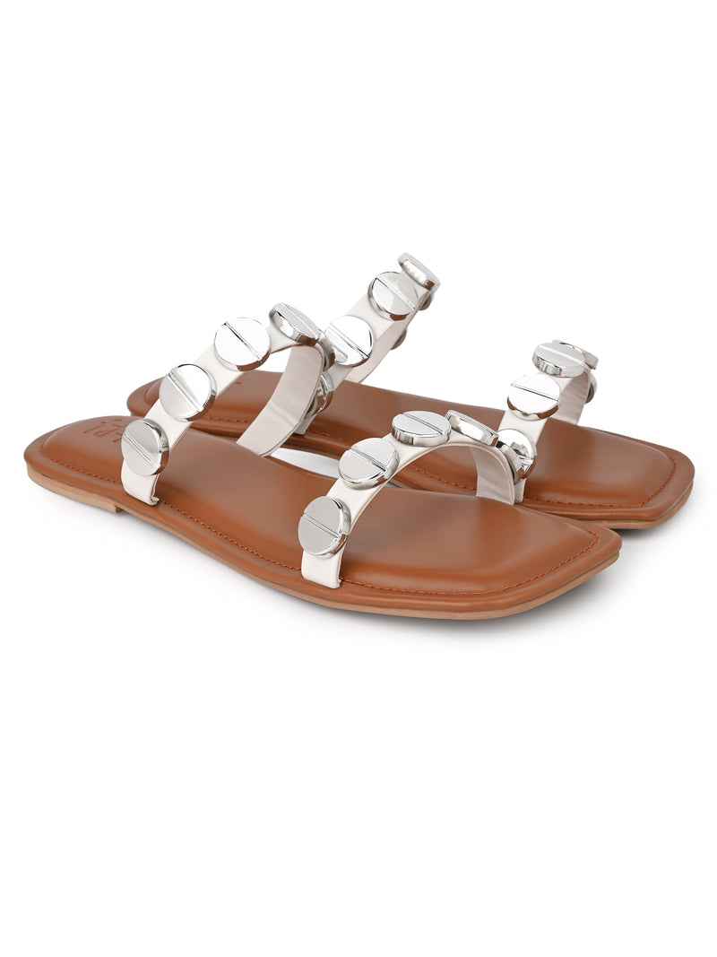 Hydes N Hues Silver coin Open toe Flats For Women