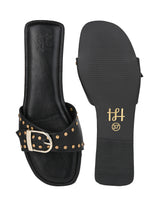 Hydes N Hues Black Buckle Flats For Women