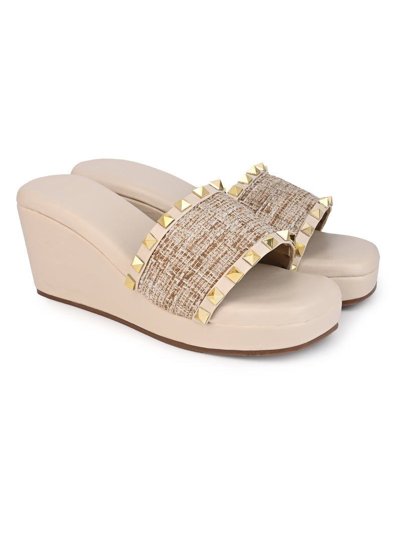 Hydes N Hues Cream Wedge Heel Sandal For Women