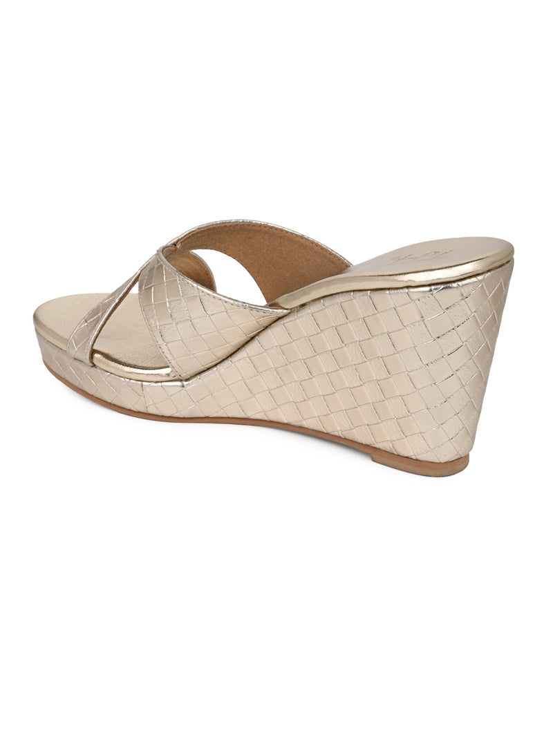 Hydes N Hues Gold Wedge Heel Sandal For Women