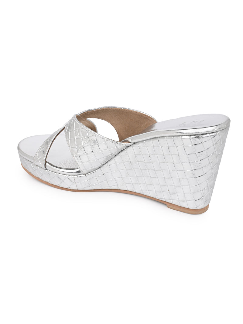 Hydes N Hues Silver Wedge Heel Sandal For Women