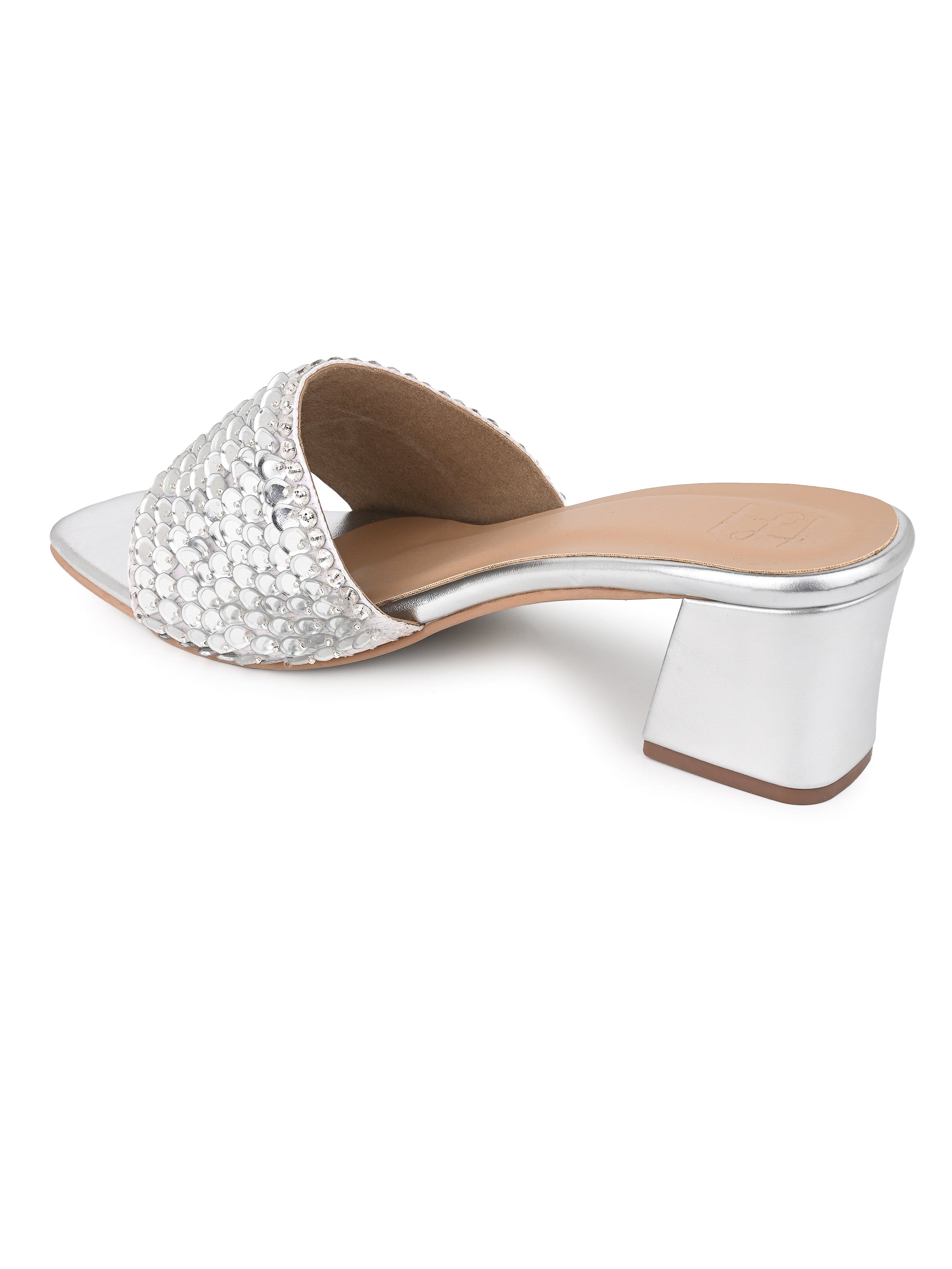 Hydes N Hues Women Embellished Silver Block Heel Sandals