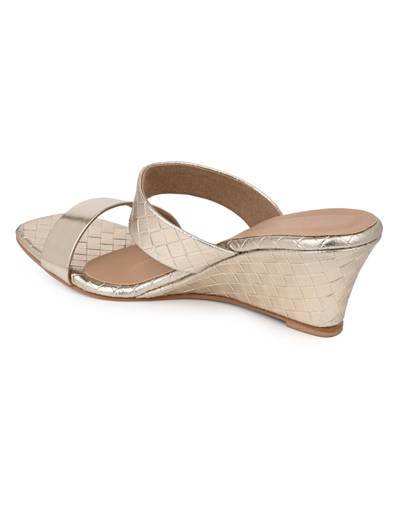 Hydes N Hues Gold Small Wedge Heel Sandal For Women