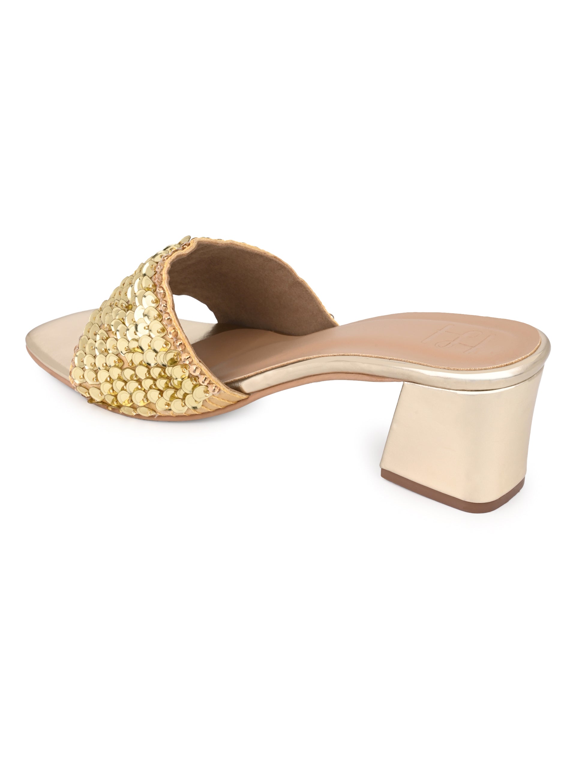 Hydes N Hues Women Embellished Gold Block Heel Sandals