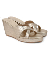Hydes N Hues Gold Wedge Heel Sandal For Women