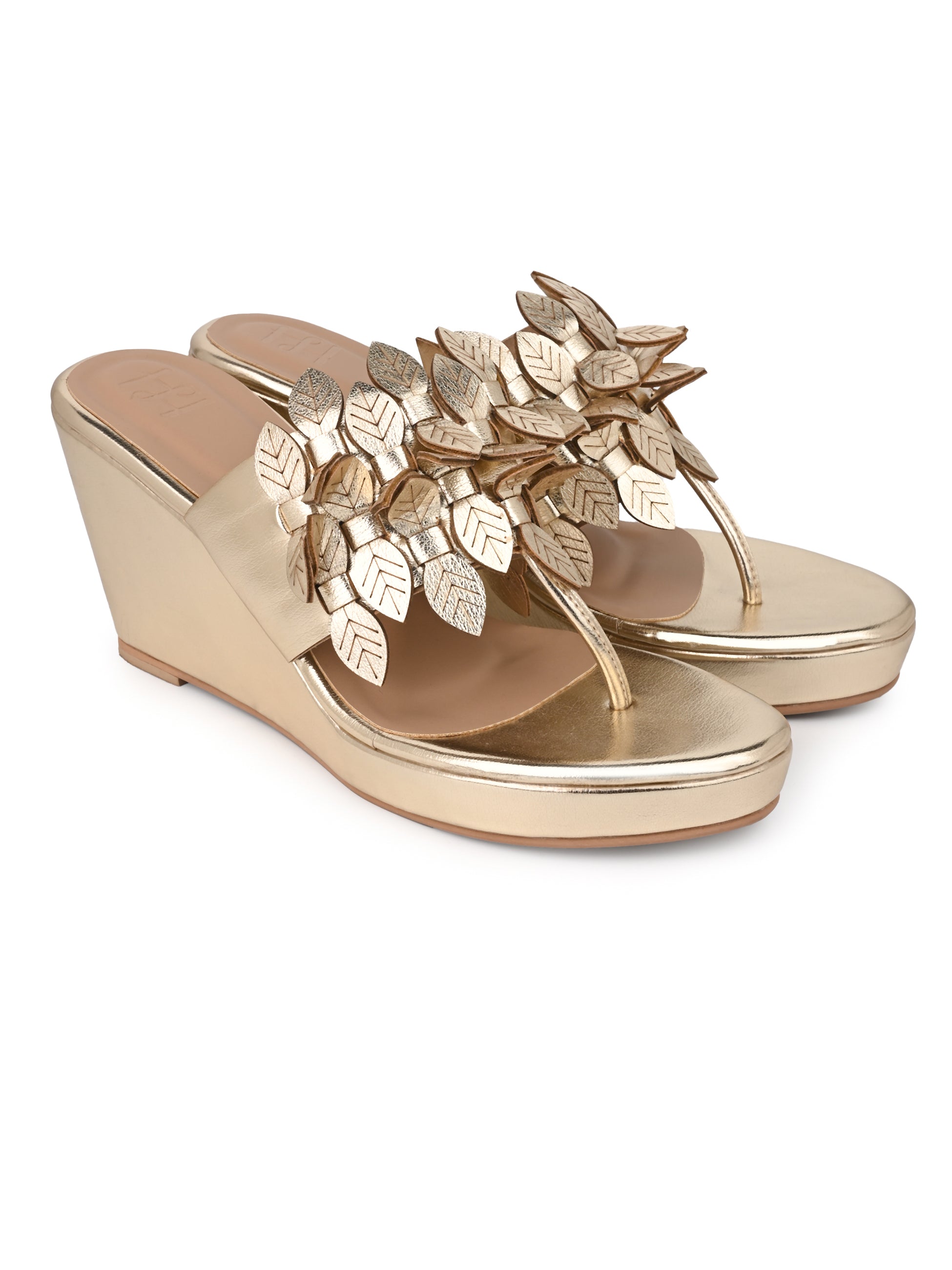 Hydes N Hues Gold Leaf Wedge Heel Sandal for Women