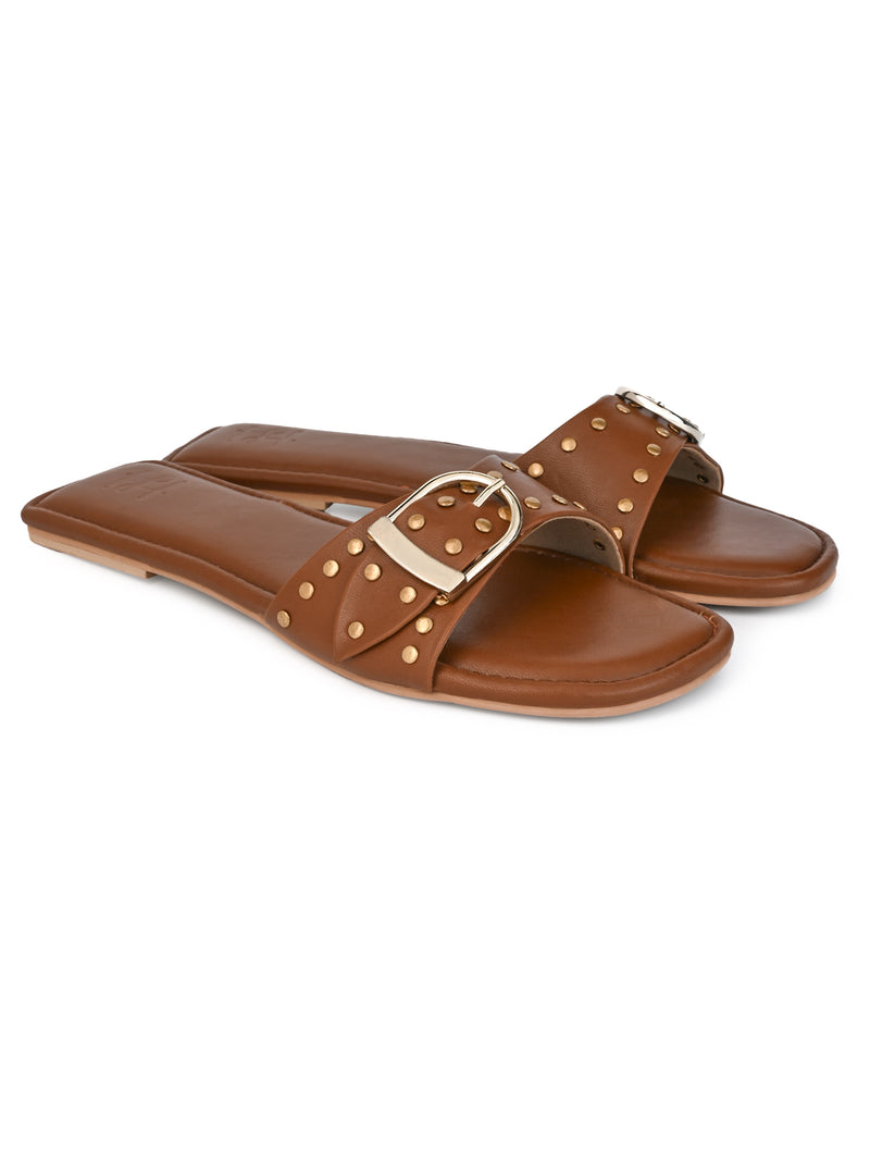 Hydes N Hues Tan Buckle Flats For Women