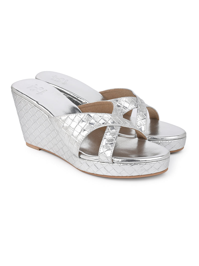 Hydes N Hues Silver Wedge Heel Sandal For Women