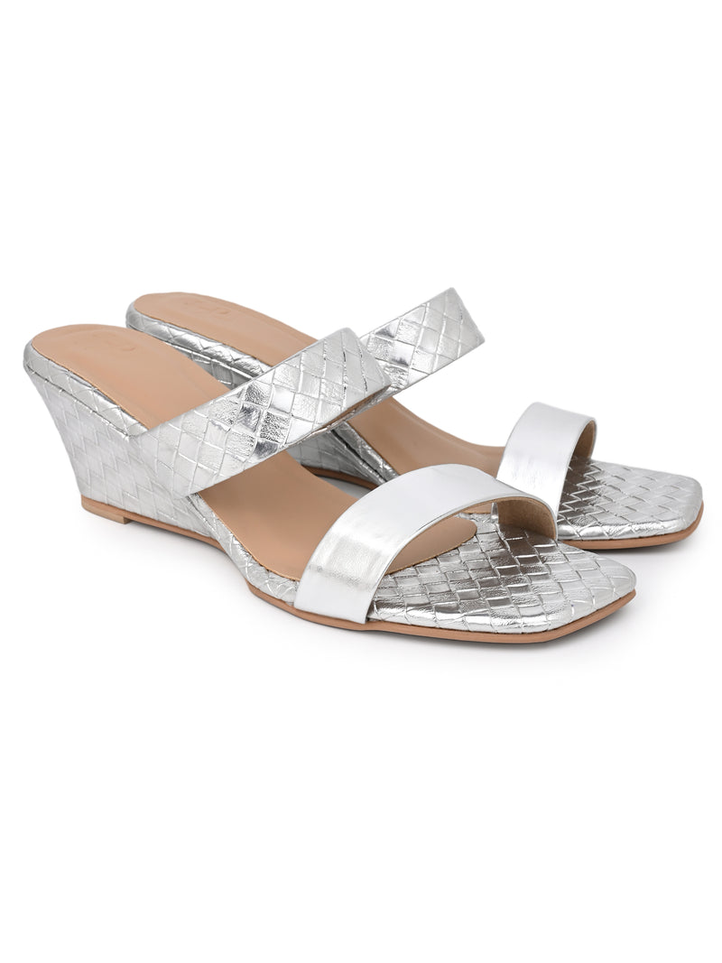 Hydes N Hues Silver Small Wedge Heel Sandal For Women