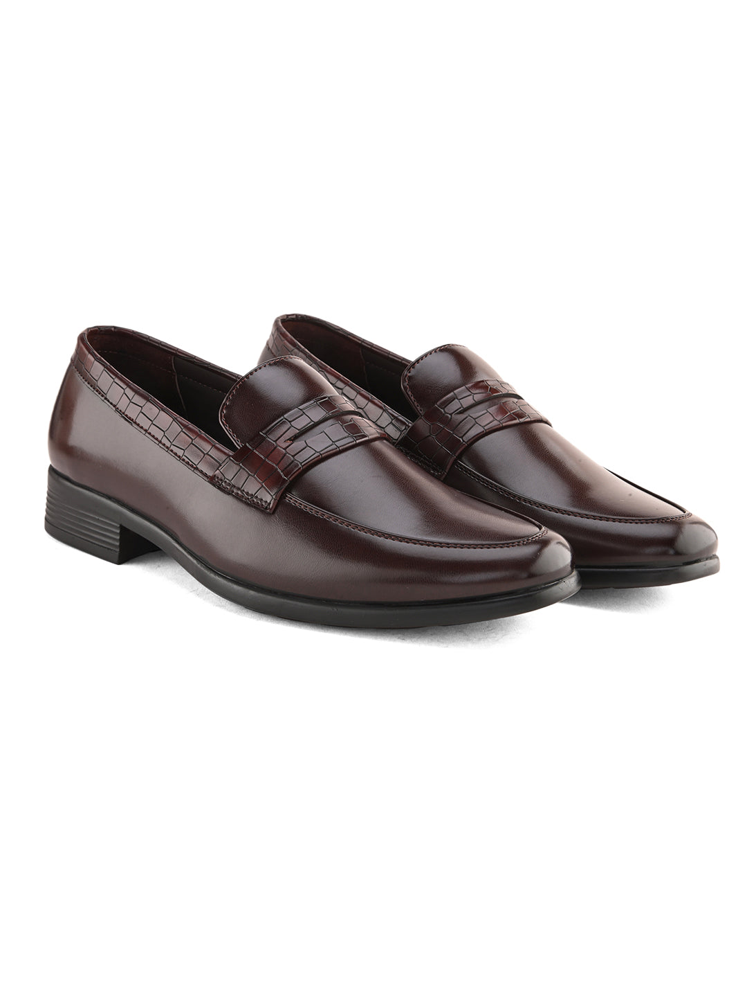 Hydes N Hues Brown Semi-Textured Slip-Ons For Men