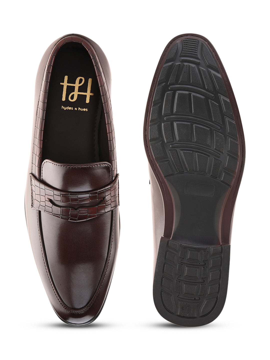Hydes N Hues Brown Semi-Textured Slip-Ons For Men