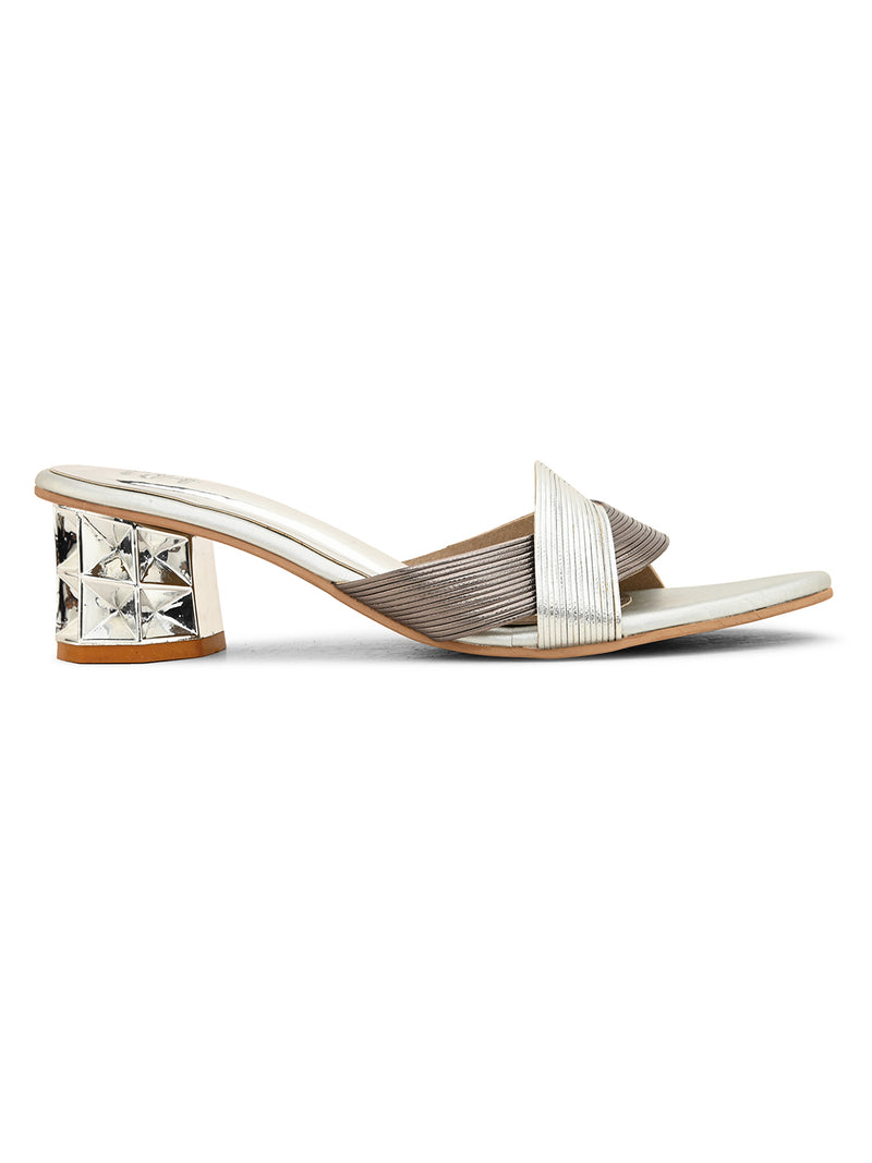 Hydes N Hues Women Classy Silver Block Heel Sandals