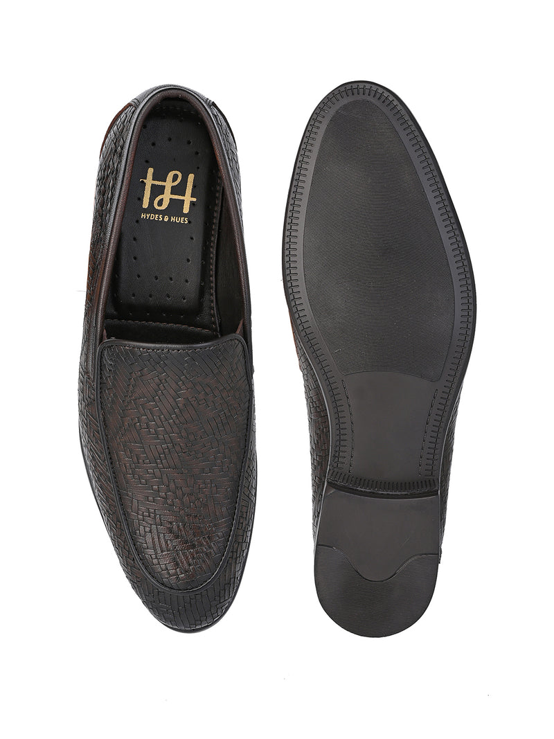 Hydes N Hues Men Brown Leather Formal Slip-Ons