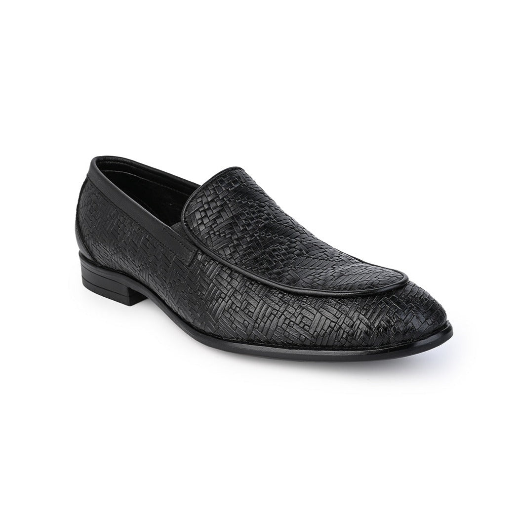 Hydes N Hues Men Black Leather Formal Slip-Ons