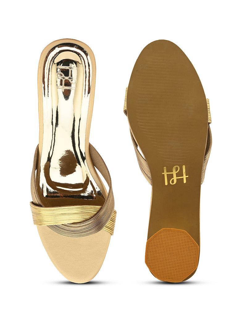 Hydes N Hues Women Classy Golden Block Heel Sandals